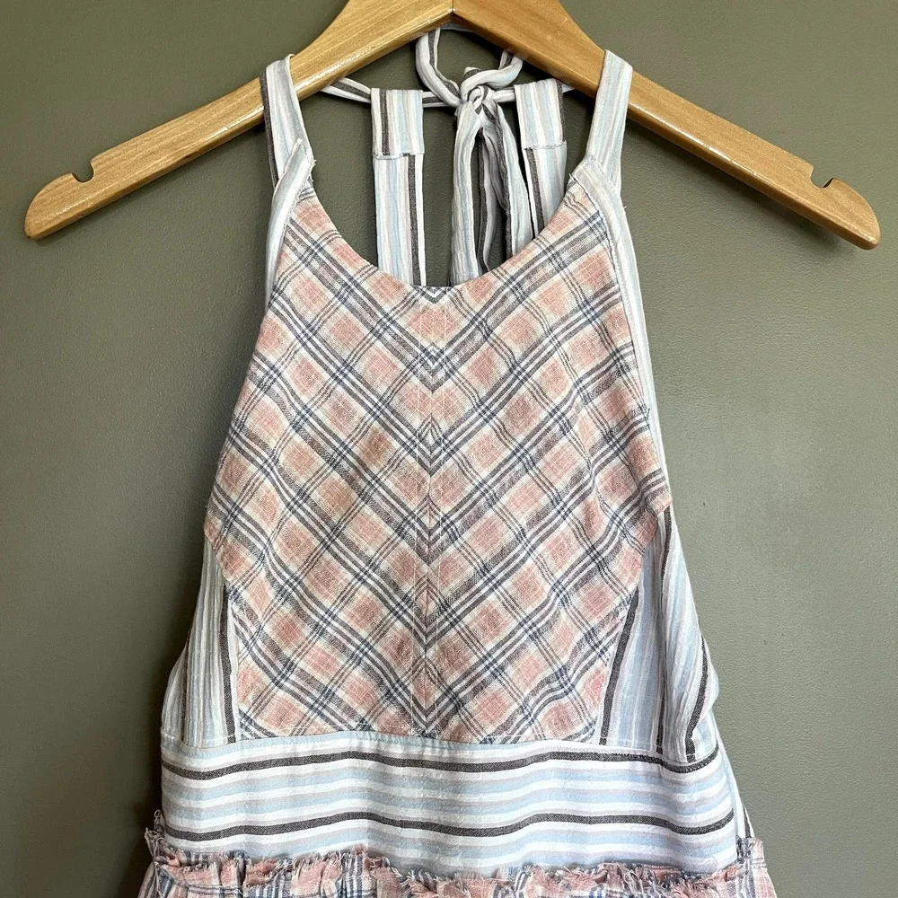 Free People Color Theory Midi Dress Pink Combo Size XS Plaid Backless Sleeveless